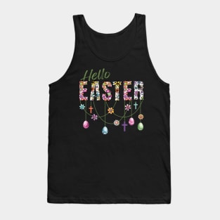 VINTAGE RETRO HELLO EASTER BOHO FLOWERS, EASTER EGGS AND CROSSES Tank Top